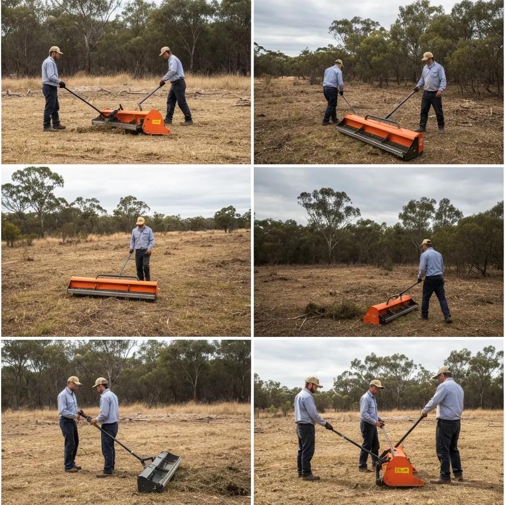 Professional team performing property maintenance tasks on small acreage, including slashing and fire break creation