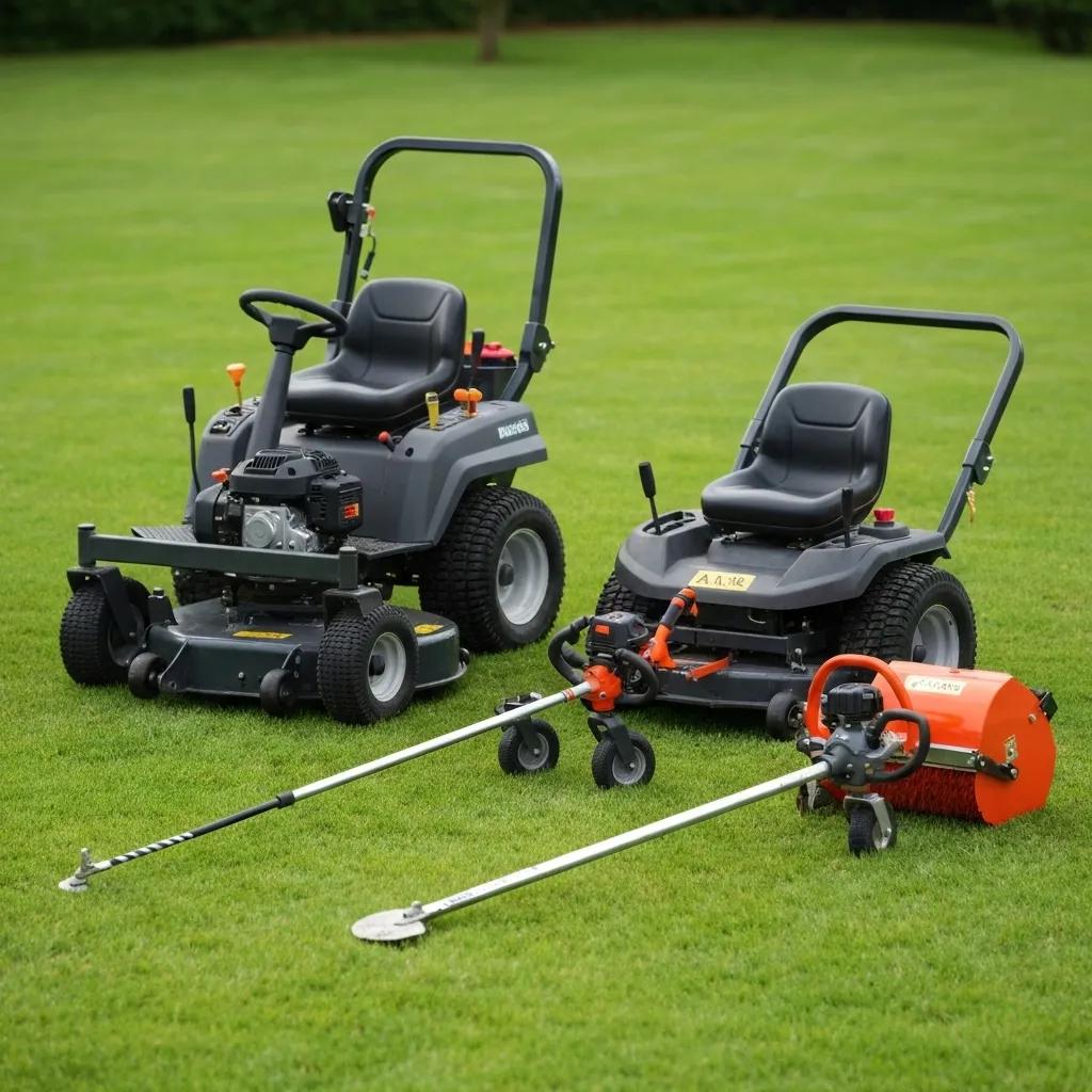 Close-up of specialized lawn care equipment for small acreage mowing