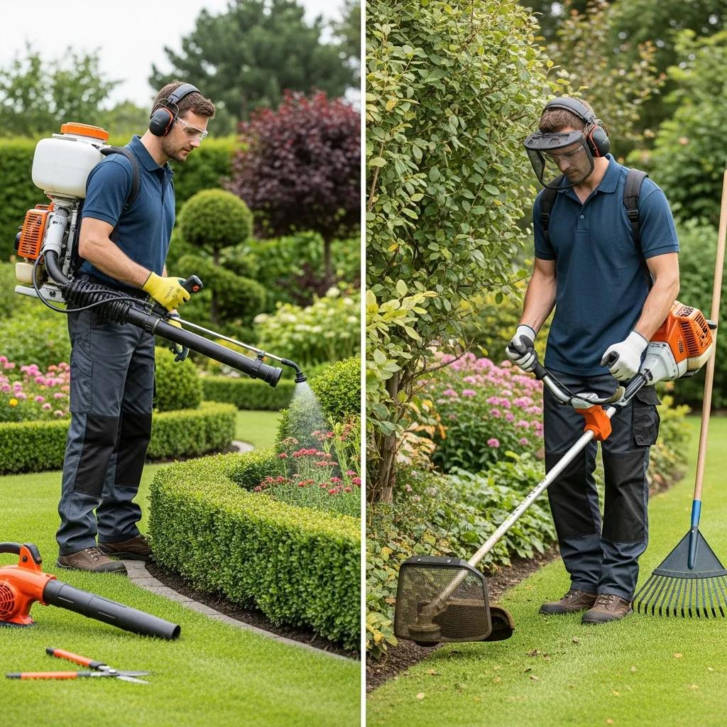 Licensed weed spraying and targeted brushcutting for garden maintenance